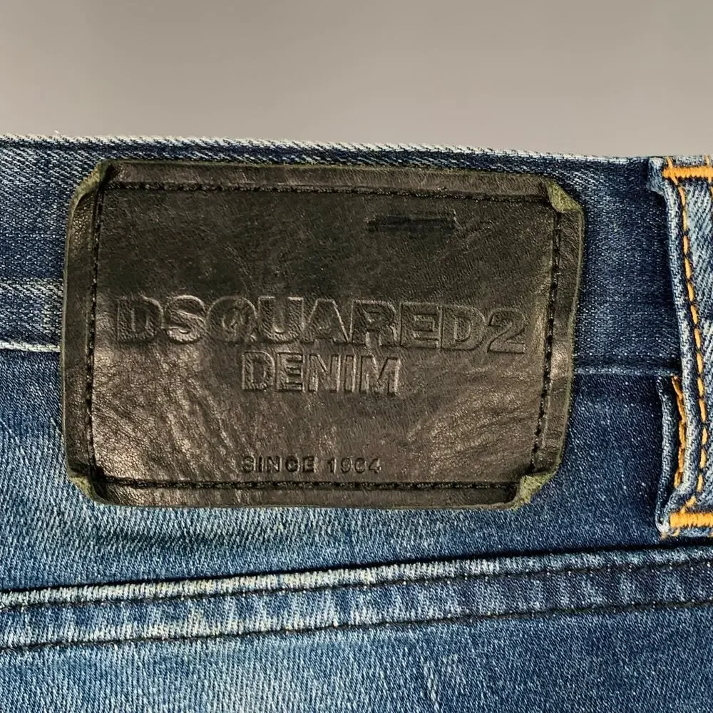 DSQUARED2 Size 28 Blue White Paint Splatter Slim Button Fly Jeans
